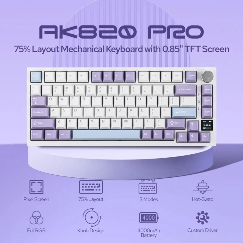 Fiche produit clavier gaming sans fil – Ajazz AK820 Pro