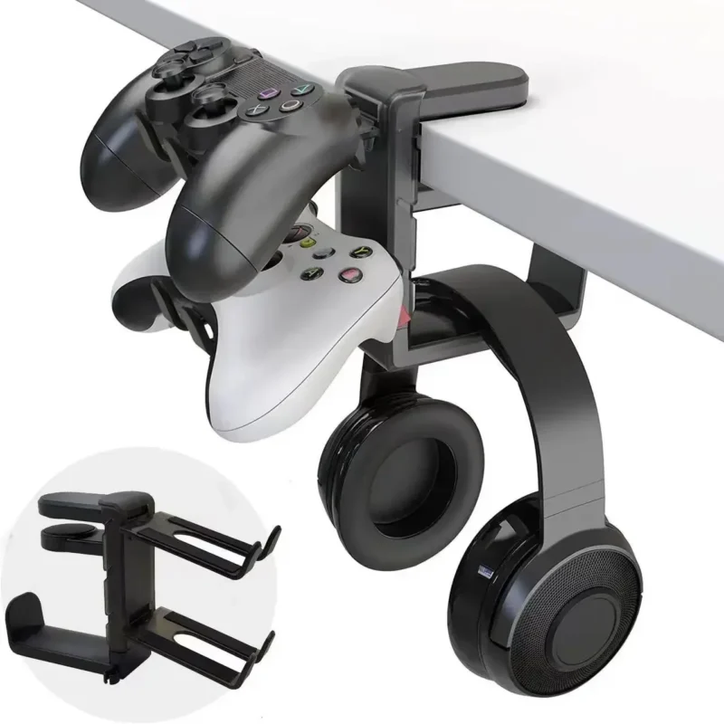 Support gaming universel pour casque et manette avec fixation bureau